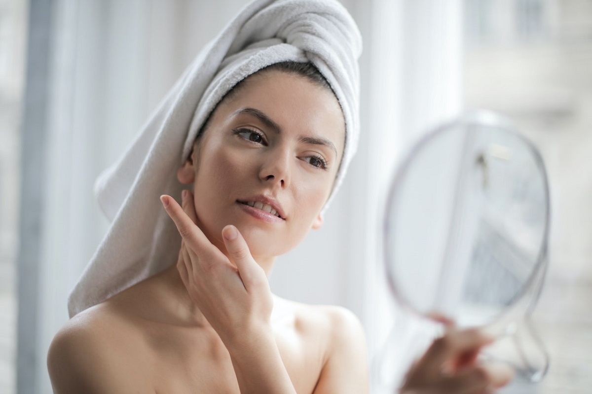 Woman checking her reflection